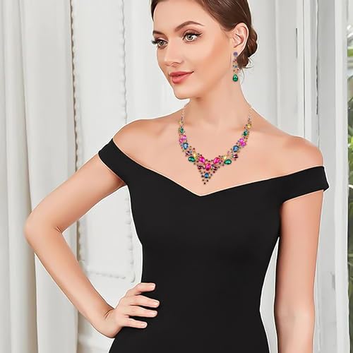 EVER FAITH Bridal Bride Jewelry Set Crystal Flower Leaf Vine Teardrop Wedding Necklace Earrings Sets