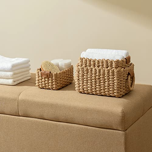 LA JOLIE MUSE Small Wicker Baskets for Organizing, Recycled Paper Rope Storage Basket Container Bins for Shelves Bathroom ...