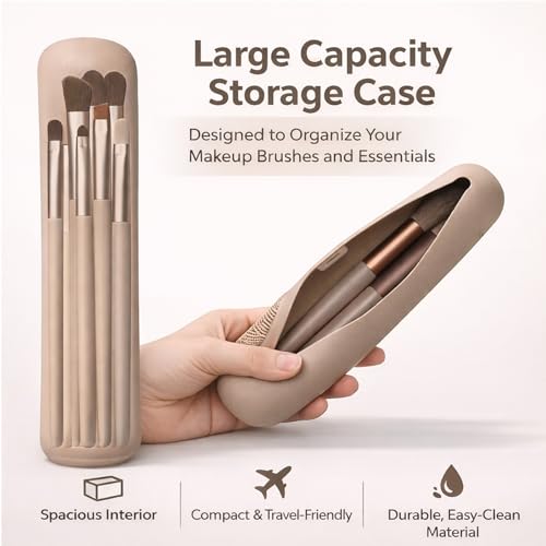 Silicone Makeup Brush Holder with Magnetic Closure, Soft Travel Makeup Brush Bag with Built-In Brush Cleaner, Portable Cos...