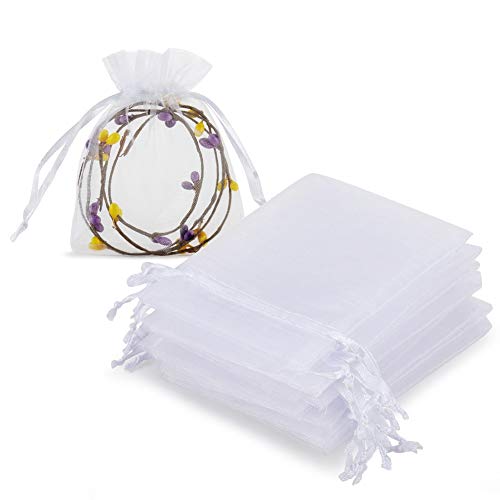 HRX Package 100pcs White Organza Jewelry Bags Drawstring 3 x 4 inch, Little Mesh Gift Pouches Mini Candy Bags for Small Pr...