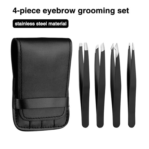 4-Piece Professional Tweezers Set, Tweezers for Eyebrows, Facial Hair, Splinter & Ingrown Hair Removal, Precision Tip with...