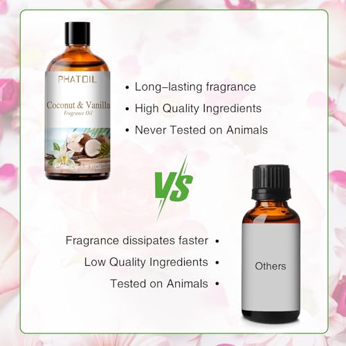 PHATOIL 3.38FL.OZ Coconut & Vanilla Fragrance Oils for Aromatherapy, Essential Oils for Diffusers for Home, Perfect for Di...