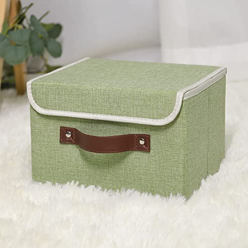 ANMINY Storage Bin with Lid Storage Boxes with PU Leather Handles PP Plastic Board Decorative Foldable Lidded Cotton Linen...