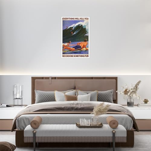 Enveable Retro Hawaii Surfing Fun Poster Summer Tropical Beach Hawaiian Island Beach Art Blue Ocean Wave Surfer Water Spor...