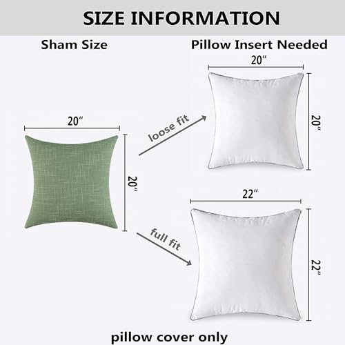 Kevin Textile Set of 2 Sage Green Pillow Covers 20 x 20 Inch Spring Farmhouse Boho Decorative Throw Pillow Covers Linen Cu...