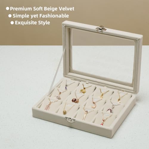 XHMQYC Jewelry Box Necklace Organizer Tray, Beige Necklace Display Case for Storage Jewelry Small Necklaces Display Stand ...