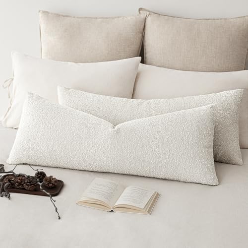 Foindtower Decorative Textured Boucle Throw Pillow Covers Accent Solid Pillow Cases Neutral Long Body Lumbar Couch Cushion...
