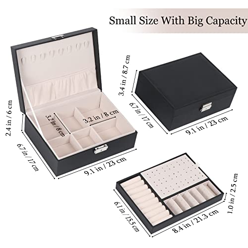 Jewelry Box for Women Girls, 2 Layers Jewelry Organizer Container with Lock, PU Leather Storage Case with Removable Tray, ...