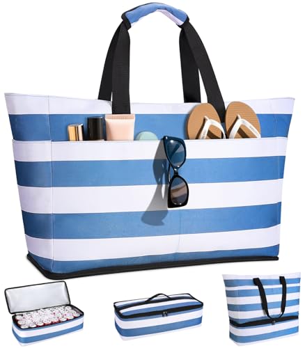 Vewaci Beach Bag with Detachable Cooler, 54L Large Beach Bags Waterproof Sandproof for Women, Travel Tote Bag for Family, Gym