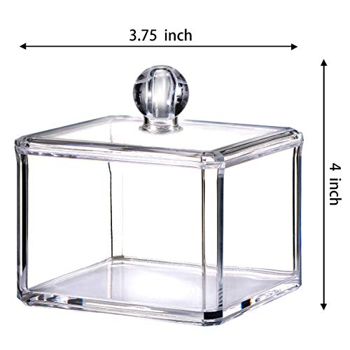 SheeChung 2-Pack Modern Square Acrylic Qtip Holder - Clear Apothecary Jars with Lids - Bathroom Vanity Storage Canister - ...