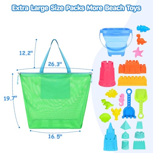BrainyBees Extra Large Mesh Beach Toy Bag With Drawstring - Lightweight Tote for Sand Toys, Children's Storage Bag for Tra...