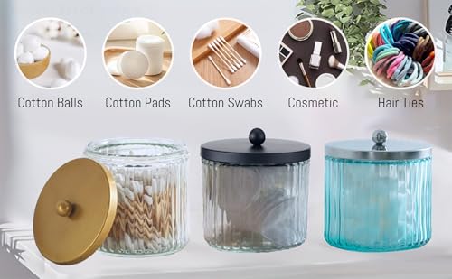 KMwares 2-Pack Glass Qtip Holder Dispenser Set - Bathroom Canister Storage Organizer for Cotton Balls, Swabs, Floss Picks,...