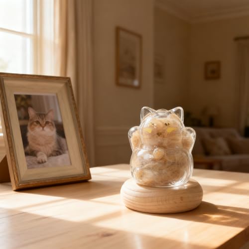 【NEW】Memorial Bottle for Pet Hair with Base, Cat Pet Fur Keepsake, Pet Hair Memorial Keepsake, Pet Memorial Gifts for Cat...