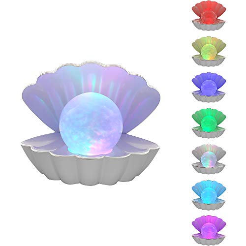 LKUA Shell Pearl Beach Themed Night Light, RGB 8 Colors Changing Mood Shell Pearl Lamps, Bedside LED Clamshell Portable Ni...