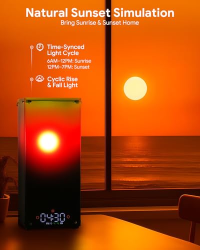 Sunset & Sunrise Table Lamp, Dimmable Ambient Desk Lamp with 6 White Noise Sounds, Touch & Remote Control with Timer for B...