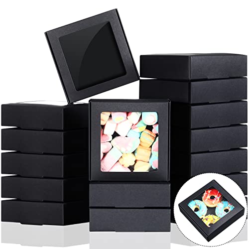 Zonon 30 Pcs Kraft Paper Boxes with Window 4.13 x 4.13 x 1.18 Inch Candy Packaging, Small Gift Boxes, Soap holder, Mini Tr...