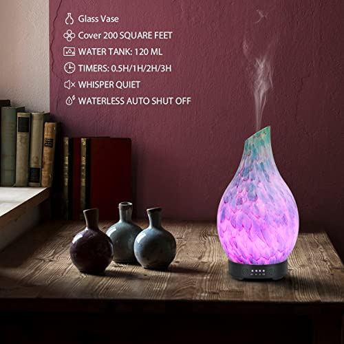 Essential Oil Diffuser 120ml Ultrasonic Aromatherapy Diffuser with Handmade Glass BPA Free, Auto Shut-Off 4 Timer Setting ...