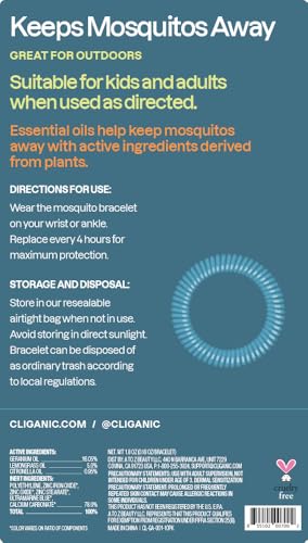 Cliganic 10 Pack Mosquito Repellent Bracelets for Adults & Kids - Natural DEET-Free Bands, Individually Wrapped