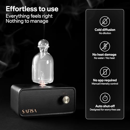 SAFISA Waterless Essential Oil Diffuser, Nebulizing Cold Air Scent Diffuser for Home, 700 Sq. Ft., Portable Glass Waterles...