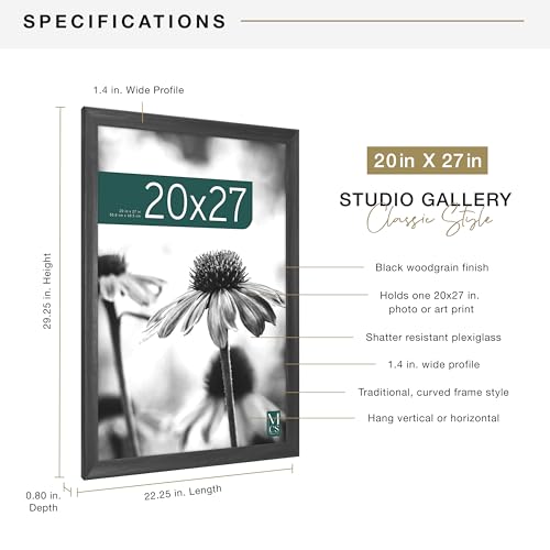 MCS Studio Gallery Classic 20x27 Poster Frame Black Woodgrain Engineered Wood, Vertical & Horizontal Wall Hanging Large Pi...