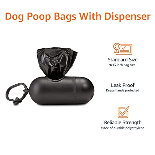 Amazon Basics Dog Poop Leak Proof Bags with Dispenser and Leash Clip, Unscented, 13" x 9", 600 Count