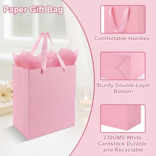 Epoesch 4 Pack Medium Gift Bags With Handles and 8 Tissue Paper, Size 8 X 5 X10 Inch Paper Bags for Birthday Party Baby Sh...