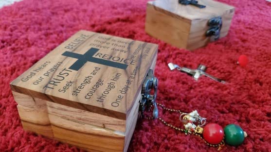 JB&C Premium Jewelry Box - Small Wooden Rosary Box Holder, 3.75 x 3 x 2 inches for First Communion, Prayer Cross Trinket B...