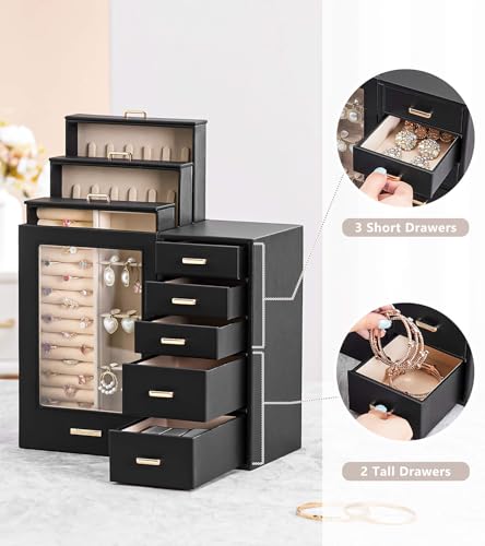 Homde Large Jewelry Box/Organizer/Case with Glass Window, Drawers for Necklaces Earrings Rings Bracelets Watches Gift for ...