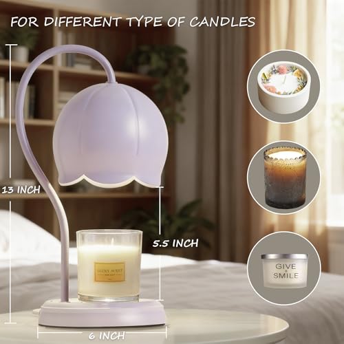 Mahbahole Light Blue Cute Flower Candle Warmer Lamp with Timer Dimmable, Bedroom House Office Aesthetic Living Girls Room ...