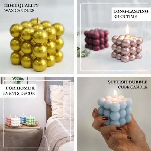 Efavormart 2 Pack White 2" Bubble Cube Paraffin Wax Candles, Unscented Rubik's Cube Aesthetic Decorative Pillar Candles
