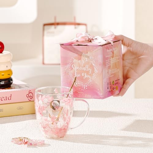 Gifts for Women Double Wall Flower Glass Coffee Mug Initial Glass Cup Personalized Monogrammed Birthday Wedding Christmas ...
