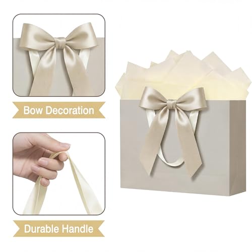 Laidans 13" Gift Bag with Handles and Bow Ribbon, Large Gift Bag with 3 Tissue Paper and 1 Card for Birthdays, Baby Shower...