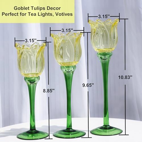 VOHO Yellow Tulips Candle Holders for Modern Home Decor, Bright Yellow Tealight Candle Holder Birthday Gifts for Women Fri...