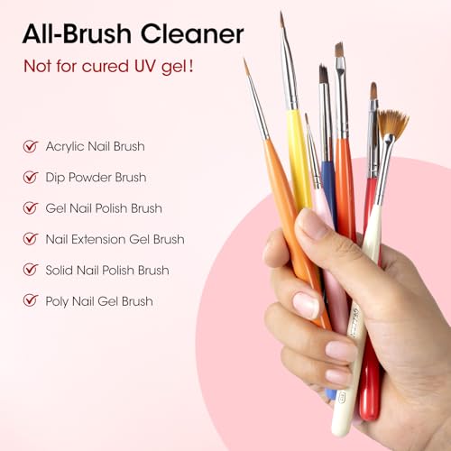 Gellen Nail Art Brush Cleaner Set, 130ml Rose Oily Acrylic Brush Cleaner Liquid with Filter Mesh Wash Cup & 100Pcs Lint-Fr...