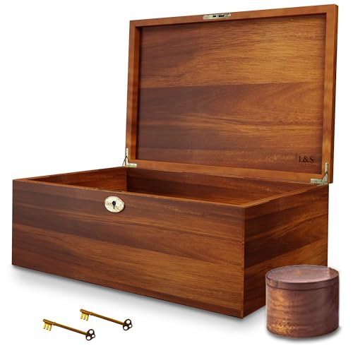 LUSH & STYLE Large Memory Box For Keepsakes Acacia Wood, Decorative Boxes With Hinged lid and locking key, Memory treasure...