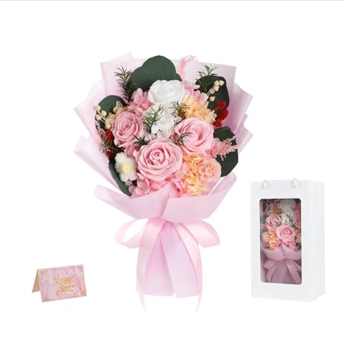 HOTKBO Flowers for Delivery, Preserved Flowers Bouquets – 4 Eternal Pink Roses that Last 2-3 Years,Gift for Mom Grandma Wi...