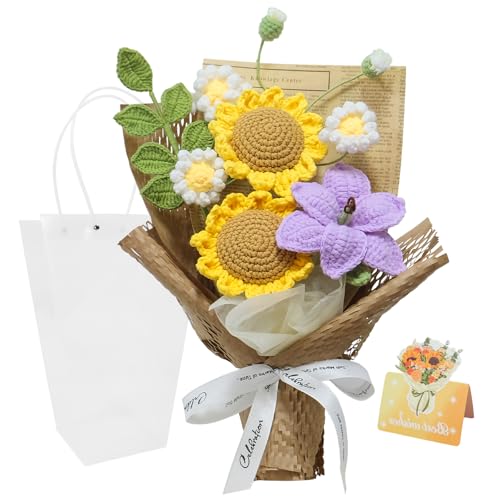 Crochet Flowers Bouquet, Handmade Knitted Sunflower,Crochet Artificial Flower for Mother’s Day, Anniversary,Lover ,Graduat...