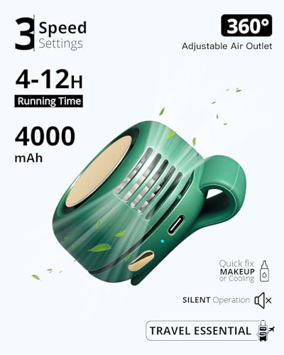SBMKK Portable Silent Mini Bladeless Fan Clip On, 3 Speeds & Queit, Hands Free Shirt and Waist Clips Whirlwind Fans, USB R...