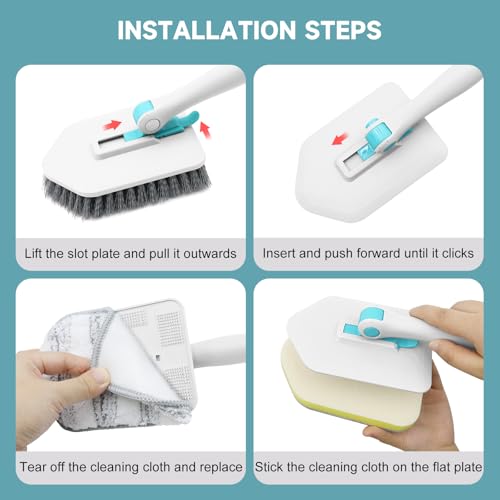 nacena Shower Scrubber with Long Handle, 3 in 1 Tile Tub Scrubber Brush with 3 Detachable Cleaning Heads Adjustable Handle...