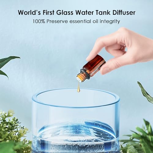 Lecdura Glass Essential Oil Diffuser, 80ML Small Glass Reservoir Natural Wood Base Ultrasonic Cool Mist Aroma Diffusers wi...