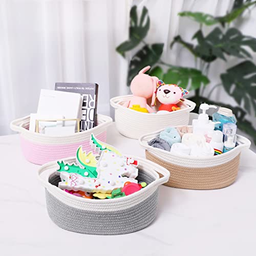 ABenkle Small Basket with Handles, Boho Decorative Rope Woven Dog Cat Toy Storage Bin Shelf Storage Organizer, Easter Chri...