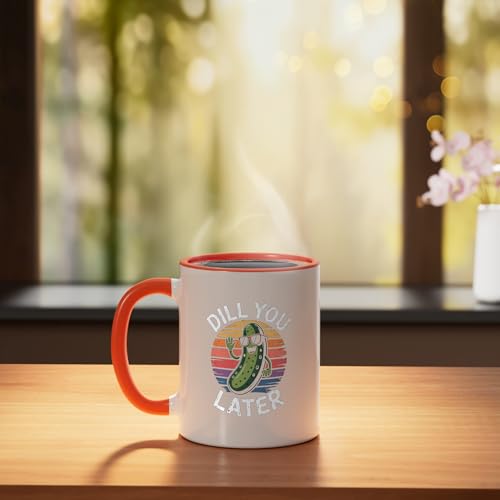 Bloom Pressed Pickle Flower Dried Botanical Floral Ceramic Mug, Orange/White