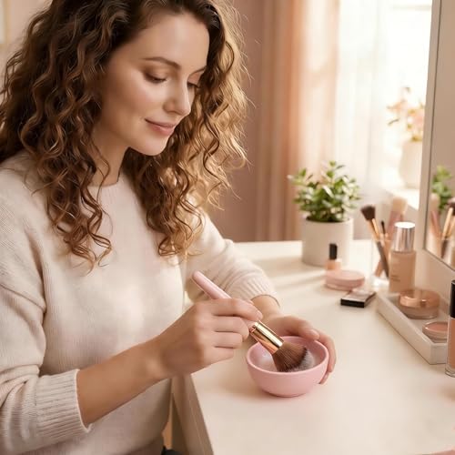 1 PC Silicone Makeup Brush Cleaner Bowl, Portable Brush Washing Tool with Textured Cleaning Pad, Compact Makeup Brush Clea...