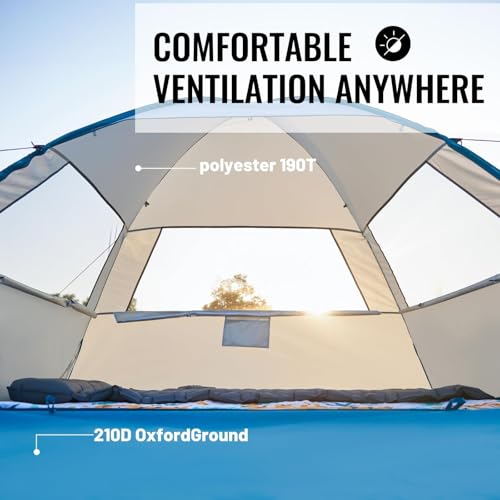 EchoSmile Pop Up Beach Tent for 4 Person Family, UPF 50+ Sun Shelter & Waterproof Beach Shade, Automatic Easy Setup Portab...