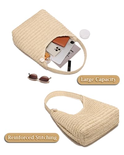 SUANNI Straw Bags for Women, Large Woven Tote Bag, Summer Beach Shoulder Bag, Hobo Handbag for Vacation, Travel Casual Purse