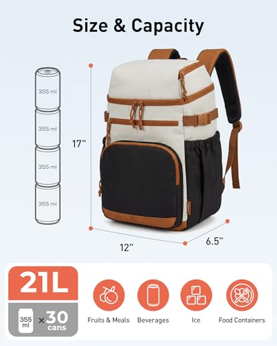 TOURIT Insulated Cooler Backpack 30 Cans, Leakproof Double Deck Lunch Cooler Bag, Lightweight Waterproof Backpack Cooler f...