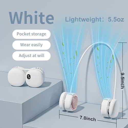 Suzii Portable Neck Fan Rechargeable, Hands Free Bladeless Personal Fan with 5 Speeds, Lightweight Foldable Wearable Cooli...