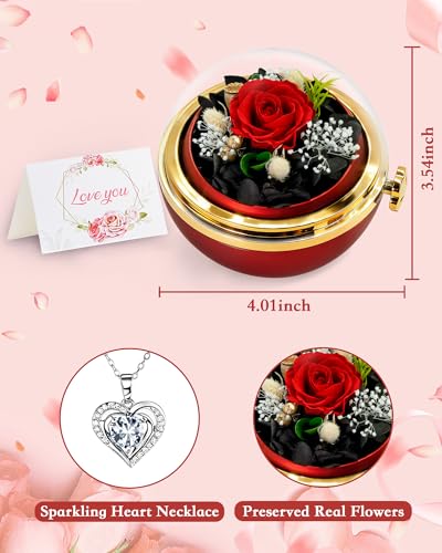 HVY Birthday Gifts for Women Preserved Real Rose with Necklace Forever Flowers Gifts for Mom Wife Girlfriend Grandma Etern...