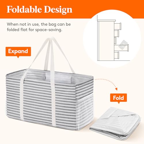 Lifewit Extra Large Tote Bag, Reusable Grocery Bags with Metal Wire Frame and Handles, Standing Utility Foldable Shopping ...