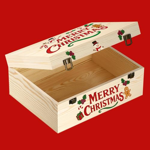 HIPNOOK Unfinished Wood Boxes Large Wooden Boxes with Hinged Lid – 12 x 9x5 Inch Keepsake Box-Memory Box for Crafts, Stora...